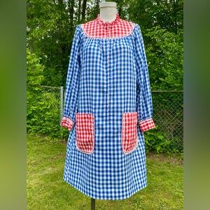 Vintage 1970s Models Coat House Dress  Contrasting Gingham Check Clowncore 60s